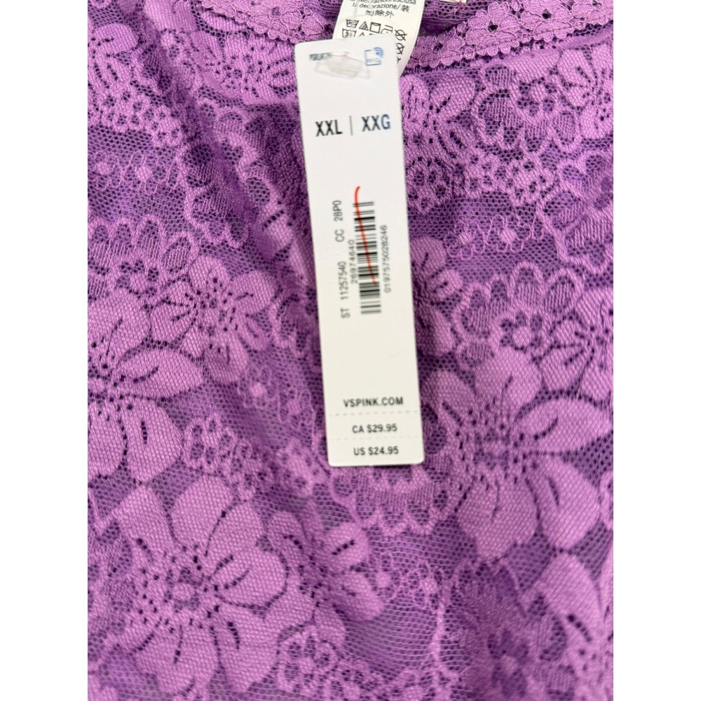 Victoria's Secret PINK Purple Floral Lace Camisole XXL Sheer Adjustable Strap - Picture 4 of 9